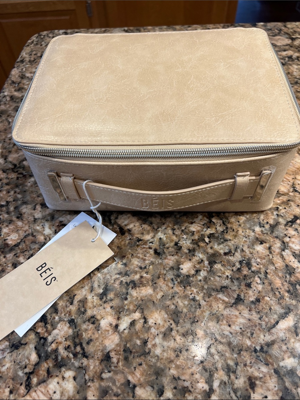 BEIS Cream Faux-Leather Cosmetic Case with Top Handle, Mirror & Brush Holder - Picture 2 of 12